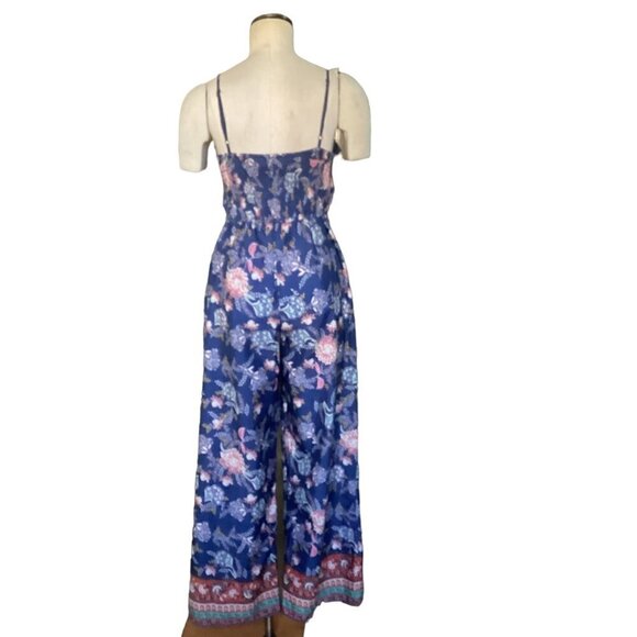 Band of Gypsies Floral Jumpsuit Wide Leg Pockets Sz M Blue #95F - Picture 4 of 9